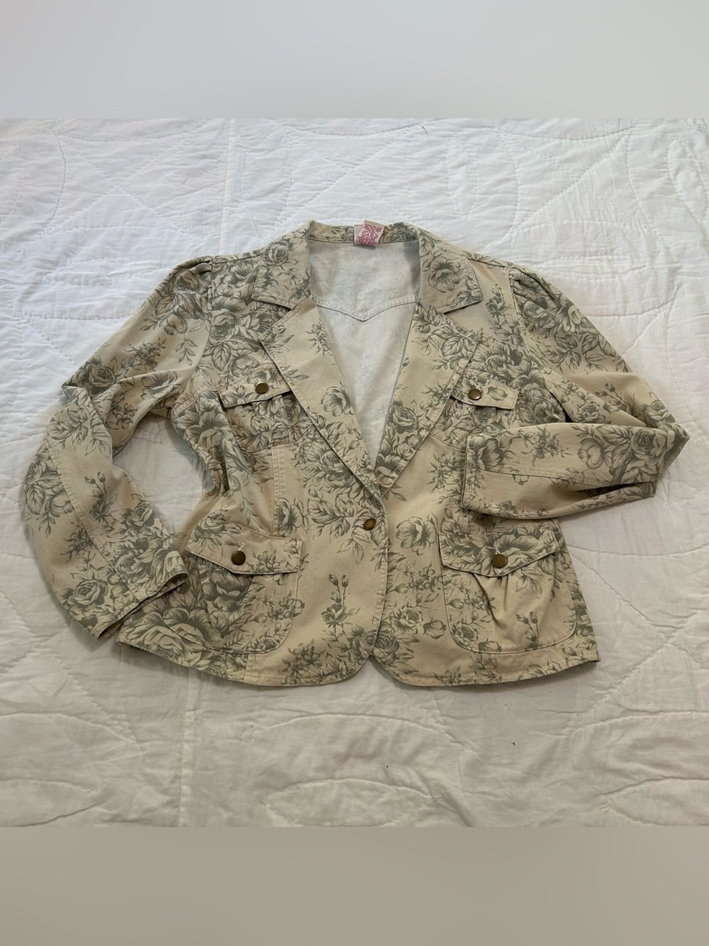 VTG Y2K Cottagecore fairy denim blazer jacket floral toile print tagged size 18